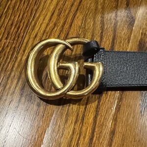 Aunthentic Gucci Black Leather Belt with Double G Gold Buckle size 90
